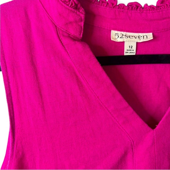 Colorblock Linen Blend Sleeveless Dress – Size 12 – Ruffle Neck - Picture 3 of 4